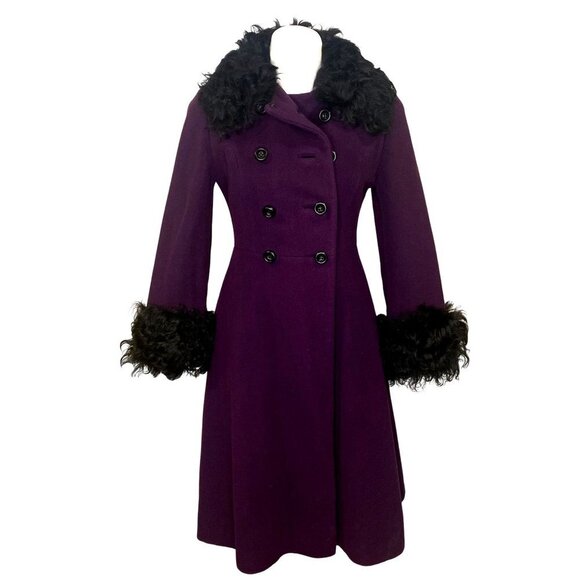 Retro VTG Purple Miss Magnin for I. Magnin Wool Coat curly lamb collar cuffs XS - Picture 3 of 15
